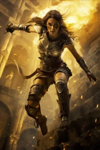 Ki generiertes Bild eines weiblichen Warriors als Beispiel für Grafik Design